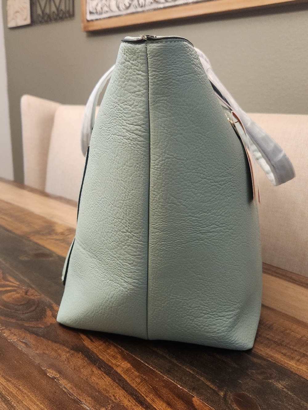 Poppy & Peonies Mint Green Pebbled Tote with Gold Hardware - Picture 13 of 16
